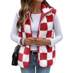 image:imageSHEWIN Womens Fleece Vest Casual Sleeveless Jacket Lightweight Outerwear Vests with Pockets Womens Fall Fashion 2026Red