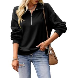 image:imageSHEWIN Womens Half Zip Sweatshirt Fall Loose High Neck Pullover TopsBlack