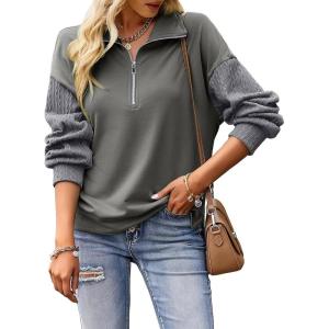 image:imageSHEWIN Womens Half Zip Sweatshirt Fall Loose High Neck Pullover TopsDark Grey