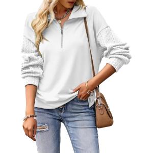 image:imageSHEWIN Womens Half Zip Sweatshirt Fall Loose High Neck Pullover TopsWhite