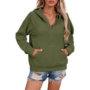 image:imageSHEWIN Womens Hoodies Casual Quarter Zip Pullover Hoodie Fleece Oversized Sweatshirt Fall Outfits for Women 2025Moss Green