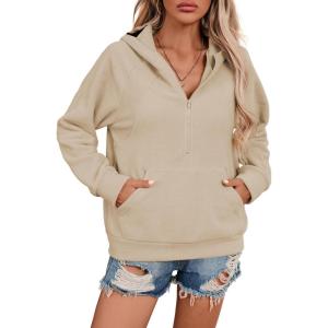 image:imageSHEWIN Womens Hoodies Casual Quarter Zip Pullover Hoodie Fleece Oversized Sweatshirt Fall Outfits for Women 2025Parchment