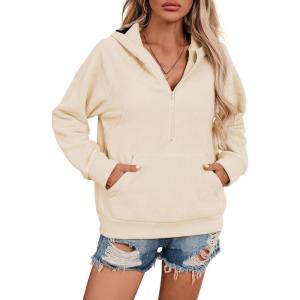 image:imageSHEWIN Womens Hoodies Casual Quarter Zip Pullover Hoodie Fleece Oversized Sweatshirt Fall Outfits for Women 2025White