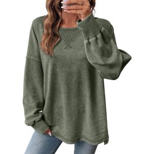 image:imageSHEWIN Womens Long Sleeve Crewneck SweatshirtLaurel Green