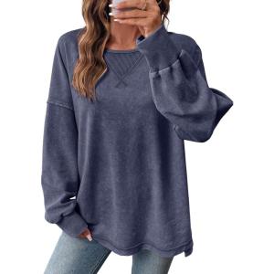 image:imageSHEWIN Womens Long Sleeve Crewneck SweatshirtNavy Blue