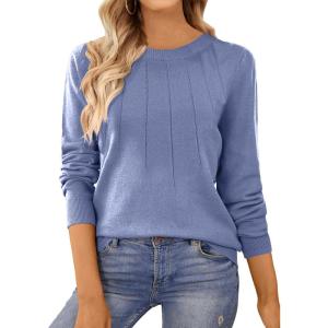 image:imageSHEWIN Womens Sweaters 2026 Casual Crewneck Long Sleeve Lightweight Knit Pullover Sweater Tops Fall ClothesBlue