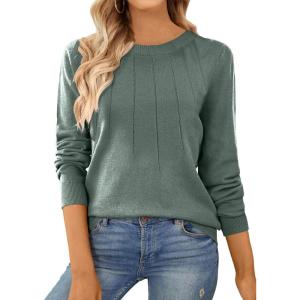 image:imageSHEWIN Womens Sweaters 2026 Casual Crewneck Long Sleeve Lightweight Knit Pullover Sweater Tops Fall ClothesLight Green