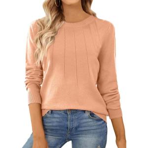 image:imageSHEWIN Womens Sweaters 2026 Casual Crewneck Long Sleeve Lightweight Knit Pullover Sweater Tops Fall ClothesLight Pink