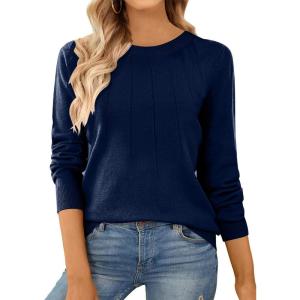 image:imageSHEWIN Womens Sweaters 2026 Casual Crewneck Long Sleeve Lightweight Knit Pullover Sweater Tops Fall ClothesNavy Blue