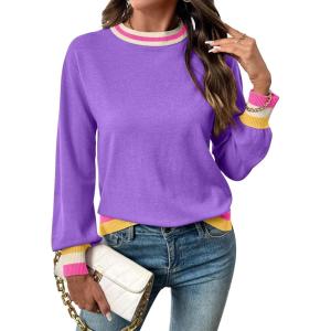 image:imageSHEWIN Womens Sweaters Crew Neck Long Sleeve Tops Knit Color Block Fall Outfits for Women 2026Wisteria