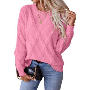 image:imageSHEWIN Womens Sweaters Crewneck Cable Knit Sweater Long Sleeve Fall Tops for Women 2026Peach Blossom