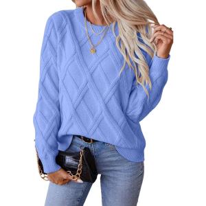 image:imageSHEWIN Womens Sweaters Crewneck Cable Knit Sweater Long Sleeve Fall Tops for Women 2026Sky Blue