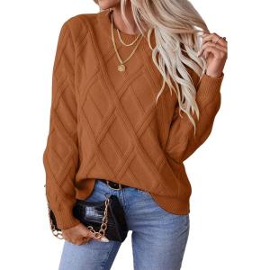 image:imageSHEWIN Womens Sweaters Crewneck Cable Knit Sweater Long Sleeve Fall Tops for Women 2026Straw Yellow