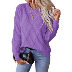 image:imageSHEWIN Womens Sweaters Crewneck Cable Knit Sweater Long Sleeve Fall Tops for Women 2026Wisteria