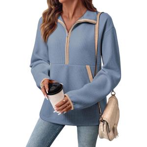 image:imageSHEWIN Womens Sweatshirt Lightweight Mock Neck Sweatshirts for Women Half Zip Pullover Fall Clothes for Women 2026Dusk Blue