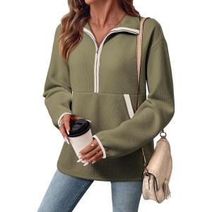 image:imageSHEWIN Womens Sweatshirt Lightweight Mock Neck Sweatshirts for Women Half Zip Pullover Fall Clothes for Women 2026Green