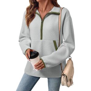 image:imageSHEWIN Womens Sweatshirt Lightweight Mock Neck Sweatshirts for Women Half Zip Pullover Fall Clothes for Women 2026Grey