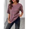 image:imageSHEWIN Women Summer Half Sleeve Tops Waffle Knit Shirts Dressy Casual 2026Pink and Grey