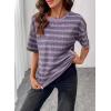 image:imageSHEWIN Women Summer Half Sleeve Tops Waffle Knit Shirts Dressy Casual 2026Purple and Grey