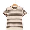 image:imageSHEWIN Women Summer Loose Fit Tops Trendy Rib Knit Stripe Shirt Business Dressy Casual 2026Beige and Brown