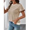 image:imageSHEWIN Women Summer Loose Fit Tops Trendy Rib Knit Stripe Shirt Business Dressy Casual 2026Beige and Brown