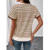 image:imageSHEWIN Women Summer Loose Fit Tops Trendy Rib Knit Stripe Shirt Business Dressy Casual 2026Beige and Brown