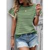 image:imageSHEWIN Women Summer Loose Fit Tops Trendy Rib Knit Stripe Shirt Business Dressy Casual 2026Beige and Green