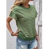 image:imageSHEWIN Women Summer Loose Fit Tops Trendy Rib Knit Stripe Shirt Business Dressy Casual 2026Beige and Green