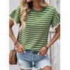 image:imageSHEWIN Women Summer Loose Fit Tops Trendy Rib Knit Stripe Shirt Business Dressy Casual 2026Beige and Green