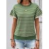 image:imageSHEWIN Women Summer Loose Fit Tops Trendy Rib Knit Stripe Shirt Business Dressy Casual 2026Beige and Green