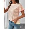 image:imageSHEWIN Women Summer Loose Fit Tops Trendy Rib Knit Stripe Shirt Business Dressy Casual 2026Beige and Pink