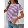 image:imageSHEWIN Women Summer Loose Fit Tops Trendy Rib Knit Stripe Shirt Business Dressy Casual 2026Beige and Purple