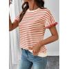 image:imageSHEWIN Women Summer Loose Fit Tops Trendy Rib Knit Stripe Shirt Business Dressy Casual 2026Beige and Red