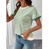 image:imageSHEWIN Women Summer Loose Fit Tops Trendy Rib Knit Stripe Shirt Business Dressy Casual 2026Green
