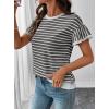 image:imageSHEWIN Women Summer Loose Fit Tops Trendy Rib Knit Stripe Shirt Business Dressy Casual 2026Grey