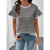 image:imageSHEWIN Women Summer Loose Fit Tops Trendy Rib Knit Stripe Shirt Business Dressy Casual 2026Grey