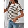 image:imageSHEWIN Women Summer Loose Fit Tops Trendy Rib Knit Stripe Shirt Business Dressy Casual 2026White and Black