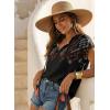 image:imageSHEWIN Womens Blouses Boho Summer Tops Cap Short Sleeves V Neck Chiffon Casual Elegant Geometric Printed ShirtsBlack