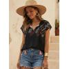 image:imageSHEWIN Womens Blouses Boho Summer Tops Cap Short Sleeves V Neck Chiffon Casual Elegant Geometric Printed ShirtsBlack