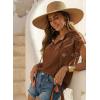 image:imageSHEWIN Womens Blouses Boho Summer Tops Cap Short Sleeves V Neck Chiffon Casual Elegant Geometric Printed ShirtsBrown