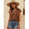 image:imageSHEWIN Womens Blouses Boho Summer Tops Cap Short Sleeves V Neck Chiffon Casual Elegant Geometric Printed ShirtsBrown