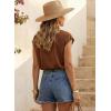 image:imageSHEWIN Womens Blouses Boho Summer Tops Cap Short Sleeves V Neck Chiffon Casual Elegant Geometric Printed ShirtsBrown