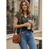 image:imageSHEWIN Womens Blouses Boho Summer Tops Cap Short Sleeves V Neck Chiffon Casual Elegant Geometric Printed ShirtsGreen