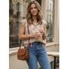 image:imageSHEWIN Womens Blouses Boho Summer Tops Cap Short Sleeves V Neck Chiffon Casual Elegant Geometric Printed ShirtsKhaki