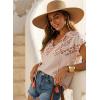 image:imageSHEWIN Womens Blouses Boho Summer Tops Cap Short Sleeves V Neck Chiffon Casual Elegant Geometric Printed ShirtsKhaki