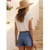 image:imageSHEWIN Womens Blouses Boho Summer Tops Cap Short Sleeves V Neck Chiffon Casual Elegant Geometric Printed ShirtsWhite