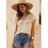 image:imageSHEWIN Womens Blouses Boho Summer Tops Cap Short Sleeves V Neck Chiffon Casual Elegant Geometric Printed ShirtsWhite
