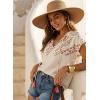 image:imageSHEWIN Womens Blouses Boho Summer Tops Cap Short Sleeves V Neck Chiffon Casual Elegant Geometric Printed ShirtsWhite