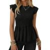 image:imageSHEWIN Womens Blouses Peplum Babydoll Summer Tops Ruffle Sleeve Dressy Casual Elegant Ladies Solid Shirts Spring ClothesBlack
