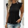 image:imageSHEWIN Womens Blouses Peplum Babydoll Summer Tops Ruffle Sleeve Dressy Casual Elegant Ladies Solid Shirts Spring ClothesBlack